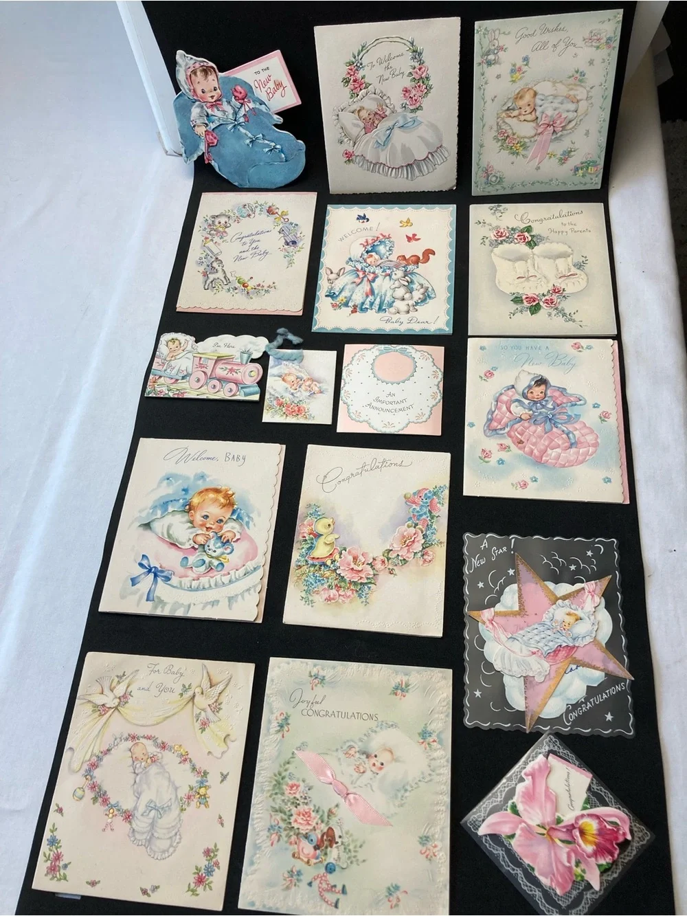 Vintage 1950's New Baby Greeting Card Assortment - Pink & Blue